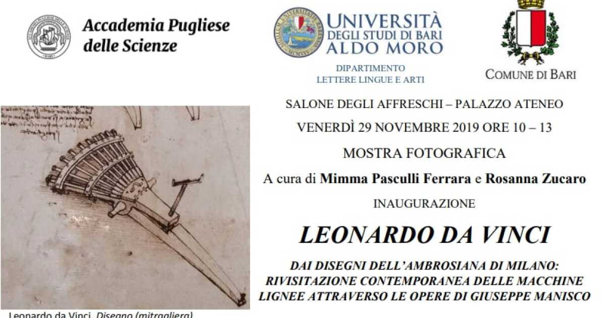 Bari, Ateneo: in mostra ''Leonardo�da�Vinci.�Dai�disegni dell'Ambrosiana di Milano''
